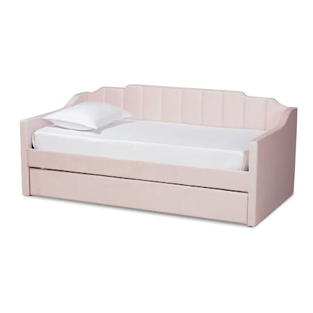 Baxton Studio Lennon Modern and Contemporary Pink Velvet Fabric Twin Size Daybed with Trundle 186-11472-Zoro